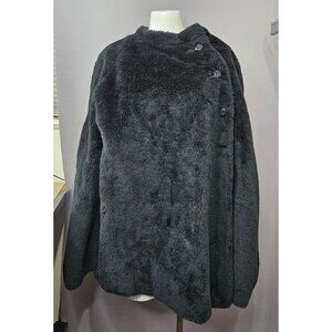 Cape Cloak Jacket Hip Mid OS Black Sherling Fur Shoulder Button Gothic Cosplay